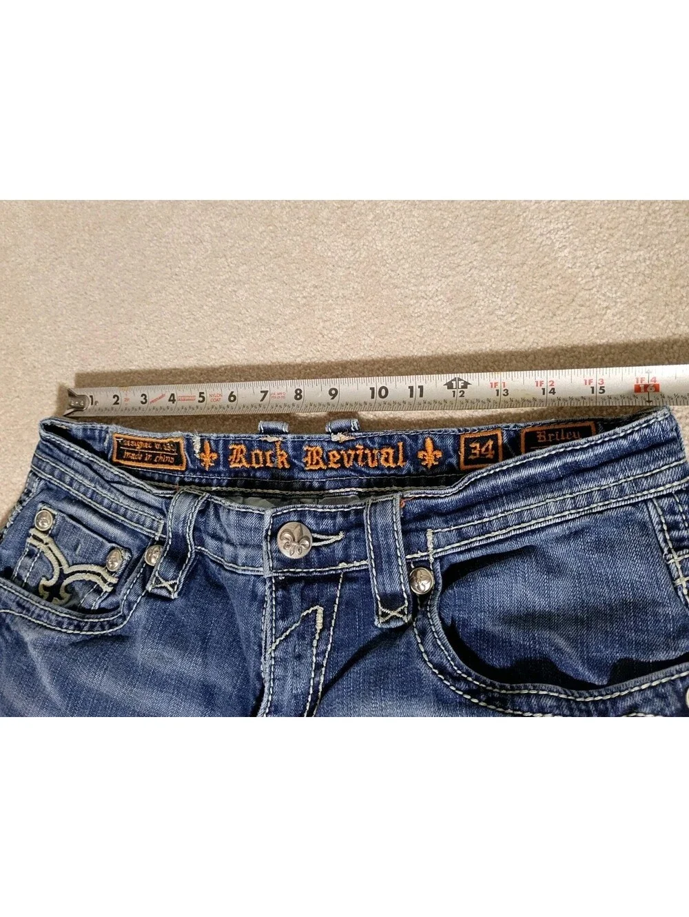 Rock Revival Jeans Men 34x31 Briley Straight Fit Embroidered Denim Pants Flap